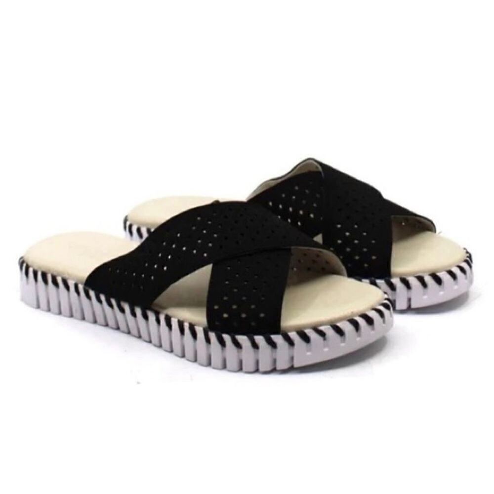 Ilse Jacobsen Tulip 1575 Sandals Womens Size 11.5US Black Cross Band Slip On